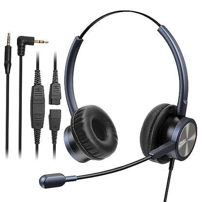 MAIRDI Phone Headset with 2.5mm & 3.5mm Connector for Deskphone Cell Phone PC Laptop, CallCenter Office Headset with Noise Cancelling Microphone
