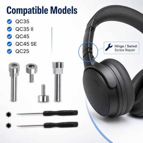 for Bose QC35 QC35 II QC45 QC25 Hinge Screw Repair Kit, 316 Stainless Steel 2-Pack with Screwdrivers, DIY Loose Stripped Screw Replacement