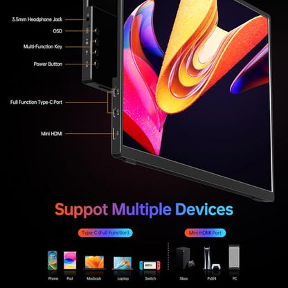 VILVA 14" 1200p USB-C HDMI HDR Portable Monitor | 14" 1200p IPS HDR, USB-C/HDMI, smart cover+speakers, ultra-slim plug&play, for PC/Mac/Phone. - color: Matte Black