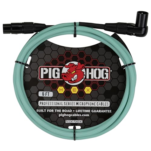 Pig Hog PHMH6SGR Hex Series, 6ft Right Angle Mic Cable, Seafoam Green