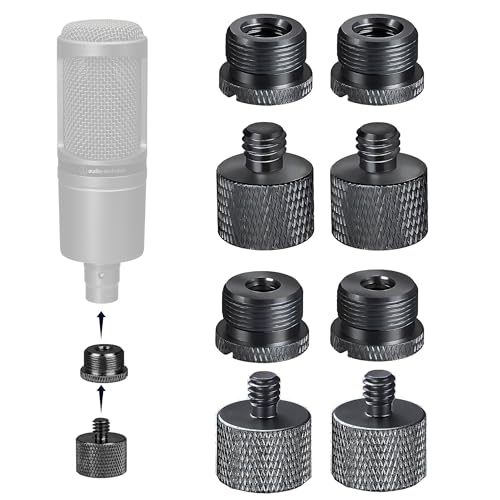 Mic Stand Adapter Set 8 pieces Metal Microphone Stand Screw Thread Adapter 5/8 Female to 3/8 Male 3/8 Female to 5/8 Male 5/8 Female to 1/4 Male 1/4 Female to 5/8 Male Tripod Adapter ADP03A Blck - color: Black