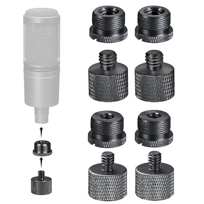 Mic Stand Adapter Set 8 pieces Metal Microphone Stand Screw Thread Adapter 5/8 Female to 3/8 Male 3/8 Female to 5/8 Male 5/8 Female to 1/4 Male 1/4 Female to 5/8 Male Tripod Adapter ADP03A Blck - color: Black