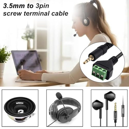 Poyiccot 3.5mm Screw Terminal Connector Cable, 3.5mm(1/8inch) Stereo Audio Balanced Male Jack to AV 3 Pin Screw Terminal Adapter Cable 30cm(1/8inch TRS)