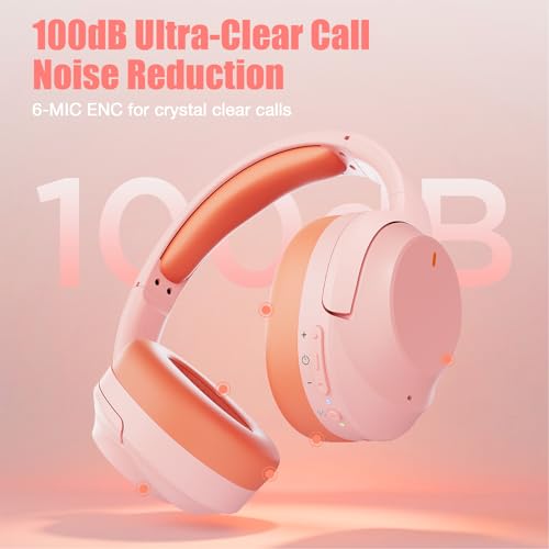 Upgraded Pro‑level Hybrid Active Noise Cancelling Headphones, HD Sound & Big Bass, 2X Softer Comfort, Long ANC Playtime, Wireless Over-Ear Bluetooth Headphones Perfect for Home Office|Travel|Pair - color: Pink
