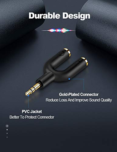 CableCreation Headphone Splitter Adapter, 3.5mm Y Jack Splitter Adaptor | Male to 2 Port 3.5mm Female Adaptor Compatible with Headset, Earphone, iPhone, iPad, iPod,Tablets, MP3 Players&More, Black - size: 1-Pack, style: Splitter Adapter