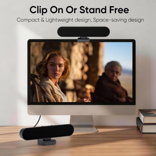 Inwa Computer Speakers for Desktop PC Monitor, USB Wired Computer Sound Bar with Clip, Plug and Play Laptop Speaker for PC Mac Tablet, Loud Sound, USB A to USB C, Easily Clamps to Monitors