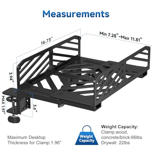 Suptek Clamp-on Desk Extender PC Desk Mount Holder,Standard and Large Gaming Computer Case Stand, Adjustable Width PC Mount, Black - style: PC Desk Mount