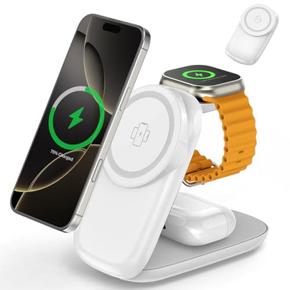 Foldable Wireless Charger, Fast Max Charging for iPhone 16/15/14/13/12 Pro Max, 3 in 1 Charging Station for Apple Watch 10－3 & AirPods Pro/4/3（White - color: white