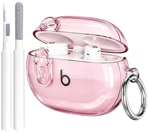Beats Studio Buds/Studio Bud Plus Case Cover Clear 2021/2023 Lock Clip with Clean Kit, GARTOO Protective Case and Cleaning Pen Compatible with Beat Studio Bud + for Women Girls Kids -Clear Pink - color: Clear Pink