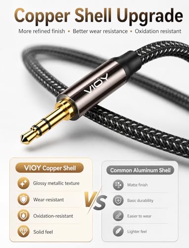 VIOY Aux Cord 50 FT, 3.5mm Male to Male Braided Auxiliary Audio Cable | Long Aux cord, 3.5mm TRS Jack, Hi-Fi lossless sound, Copper Shell, fits Headphone, Smartphone, Car Stereo, Speaker, Echo - size: 50FT
