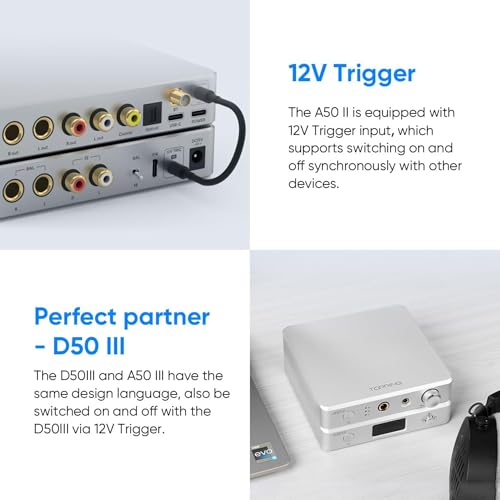 Topping A50 III NFCA Headphone Amplifier, 3500mW x 3500mW Home Audio Headphone Amp, RCA/TRS to 4.4mm/6.35mm Earphone Output with 3 Gain Settings 12V Trigger for IEM, Silver - color: Silver