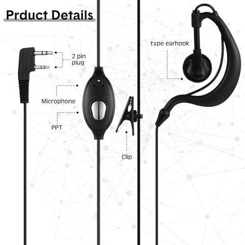30 Pcs Walkie Talkie Earpiece with Mic 2 Pin Two Way Radio Ear Piece Microphone Earbud Bulk Single Wire Earhook Headset Compatible with Baofeng UV-5R BF-888S Arcshell Retevis H-777 RT21 RT22