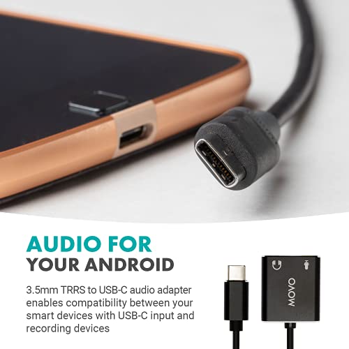 Movo USBC-AC2 3.5mm to USB-C Stereo Audio Adapter - External Sound Card for PC, Mac, Android - 3.5mm TRS Headphone Jack and Audio Jack to USB-C Connector - Aux to USB-C Mic Adapter for Gaming Speakers