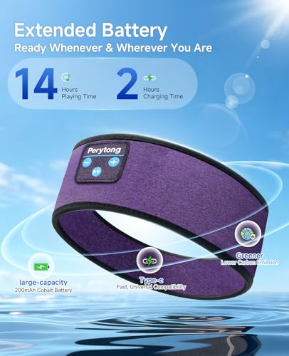 Perytong Sleep Headphones Bluetooth Headband Earphones, Wireless Sleeping Headphones Headband for Sleeping, Sports, Gifts, Workout, Jogging, Yoga, Insomnia, Air Travel, Meditation - color: HB GrapePurple