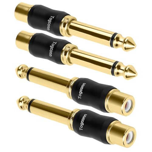 RCA to 1/4 Inch Adapter 4 Pack, 6.35mm Quarter Inch TS Mono Male to RCA Female Jack Plug, Gold-Plated Guitar Connectors, Audio Converter Premium Quality Series - size: 4 Pack