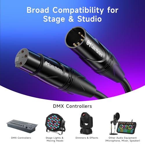 Cable Matters 2-Pack 5 Pin to 3 Pin DMX Lighting Cable, 6 Inches | 5Pin Male to 3Pin Female XLR/DMX Adapter Cable, Black