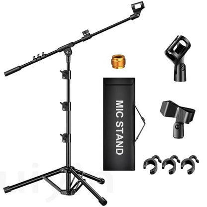 Microphone Stand, Tripod Boom Arm Floor Mic Stand Height Adjustable Heavy Duty for Singing Podcast for Blue Yeti Shure SM58 SM48 Samson Q2U - size: Medium