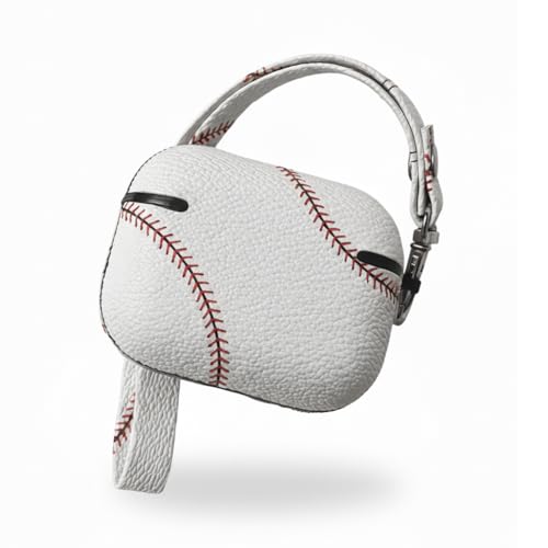 Baseball AirPods Pro 3 Case 2025, Premium PU Leather Protective Cover with Keychain, Cute Hard Shell Earbuds Case, White - color: (Baseball-05), size: Compatible with Airpods Pro 3(Model A2700/A2931)