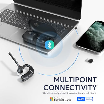 Yealink BH71 Pro Bluetooth Headset with USB-C/A Dongle, Teams Certified, Wireless Earpiece for Cell Phone,PC,Laptop,Noise Cancelling Microphone, Adjustable Ear Hook - style: BH71 Pro USB-C to A