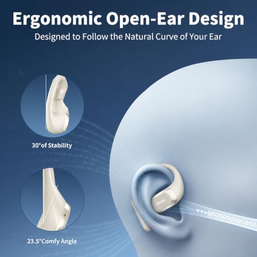 OHAYO Open Ear Headphones,Earbuds with Ergonomic Earhook,Bluetooth Headphones 5.4 with Smart Digital Display,40H Playtime,IPX6 Waterproof,Touch Control Earphones Fit Cycling,Running,Workout(Beige) - color: Beige