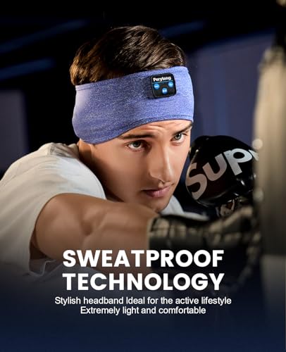 Perytong Sleep Headphones with Bluetooth 5.4 Headband, Wireless Sleeping Headphones for Side Sleepers, Sweat-Proof Sport Headband Headphones with Built-in Speakers for Yoga Running Travel - color: TwilightBlue