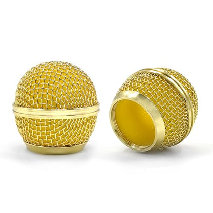 Musiin Mic Replacement Grille Compatible with SM58, BETA 58A(Gold 2 Pack) | SM58-LC, SM58S, SV100, PGX24, SLX4 Microphone Head Cap