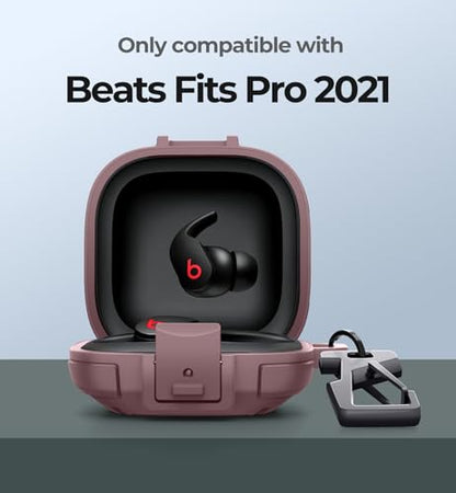 Dexnor Rugged Bumper Case for Beats Fit Pro (2021) Cases with Secure Lock, Shockproof Clear Cover with Carabiner & Keyring for Beats Fit Pro 2021 Pink - color: pink