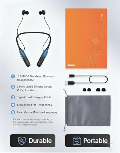 JL&MI Neckband Bluetooth Headphones, 1000H Extra Battery Life Magnetic Earbuds Noise Cancelling, 80H Playtime Running Headphones Around Neck with Mic, Wireless HiFi Stereo Earphones, Tech Gifts,Blue - color: Blue