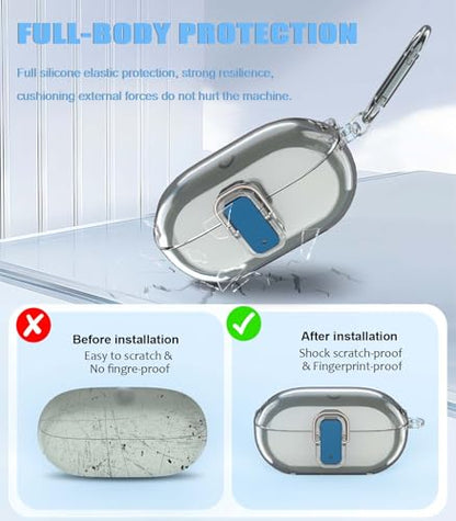 [Upgrade Secure Lock] for Beats Solo Buds 2024 Case Cover with Cleaner Kit, AGENTNANO Clear TPU Shockproof Protective Cover Compatible with Beats Solo Buds Charging Case with Carabiner-Clear - color: Clear
