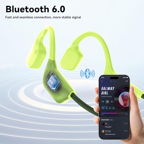 Swimming Headphones, IPX8 Waterproof Bone Conduction Headphone Wireless Underwater Earbuds with 32GB Memory for Swimming, Cycling, Marathon - color: Fluorescent Green