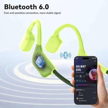 Swimming Headphones, IPX8 Waterproof Bone Conduction Headphone Wireless Underwater Earbuds with 32GB Memory for Swimming, Cycling, Marathon - color: Fluorescent Green