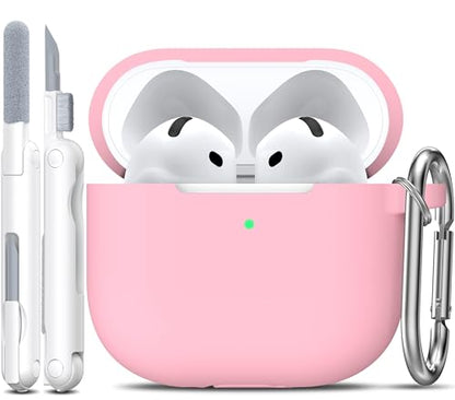 for AirPods 4 Case with Cleaner Kit,Full Protective Soft Skin Silicone Cover with Keychain for AirPods 4 Gen Case for Men Women,Compatible with Apple AirPods 4th Genaration Case 2024,Pink - color: C Pink