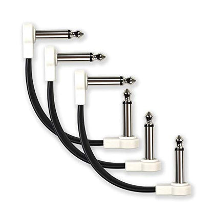 Flat Low Profile Guitar Patch Cable 4 inch for Effects Pedals, 1/4 inch Right-Angle, White, 3-Pack - color: White, size: 4"