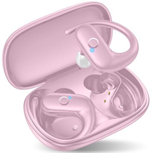 kurdene Wireless Earbuds Bluetooth Headphones with Secure Earhooks 60Hrs - color: Cherry Pink