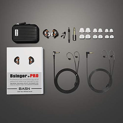 BASN Bsinger PRO in-Ear Monitors Hybrid Dynamic Dual Drivers Two Detachable MMCX Cables Musicians in-Ear Earbuds Headphones (Brown) - color: Brown