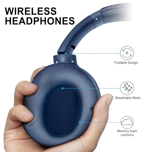 Fisher Pro Active Noise Cancelling Headphones,Over-Ear Headphones Wireless | Bluetooth 5.3, Microphone, Lightweight Comfortable Headset for Home, Travel, Rechargeable Workout Headphones, Deep Base - color: Navy Blue