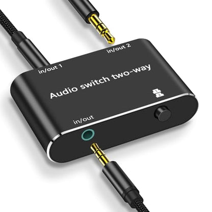 Audio Switch 3.5mm Bi-Direction Switch,Stereo Audio Switcher 2 in 1/1 in 2 Out,A udio Swit ch Headphone Manual Selector Splitter for Phone PC Laptop Headphone(Black)