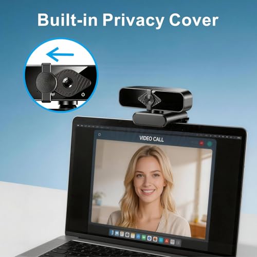 4K Webcam with USB C Adapter and Privacy Cover – Built-in Microphone, Plug & Play for PC/Mac/Laptop/Desktop