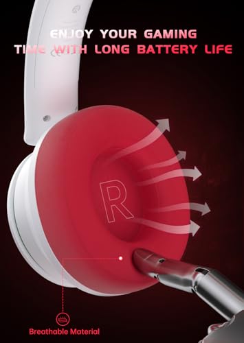 RYR Wireless Gaming Headset for Xbox Series X|S, Xbox One, White-Red | Bluetooth 5.3, 3D Surround Sound, Rotatable Earmuffs, Gaming Headphones with Noise Canceling Microphones - color: White-Red