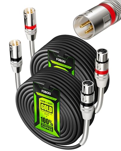 XLR Cables 50 ft 2 Pack, Shielded and Balanced Male to Female, 3-pin | XLR Microphone Cable with Gold-Plated Connectors, Oxygen-Free Copper (OFC) Cord for XLR Cable Speaker, Metal Spring SR - size: 50 Feet, style: 2 Pack