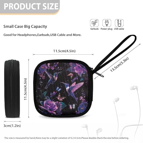 Universal Portable Earphone Carrying Bag Pouch with Handle Zipper for Earbud Headset Charger USB Cable MP3 Key(Hummingbird Flower) - color: Hummingbird Flower Butterfly