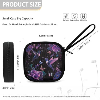 Universal Portable Earphone Carrying Bag Pouch with Handle Zipper for Earbud Headset Charger USB Cable MP3 Key(Hummingbird Flower) - color: Hummingbird Flower Butterfly