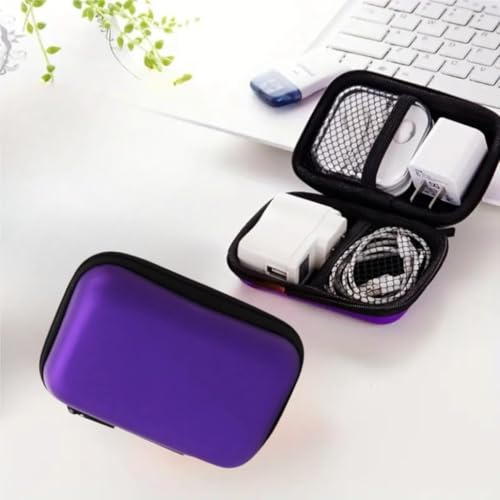 Portable Data Cable Storage Case, Rectangular Earphone Bag, Key Packaging, Coin Pouch, Change Storage Bag(Purple) - color: purple