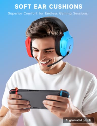 Gvyugke 2.4GHz Wireless Gaming Headsets for PS5, PS4, PC, Switch, Blue Red | Bluetooth 5.3 Gaming Headphones with Noise Canceling Mic, 7.1 Surround Sound, 70H Battery, Blue Lighting - color: BlueRed