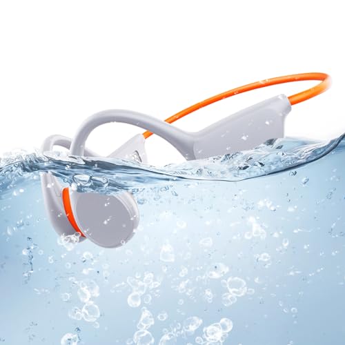 Atopskins Swimming Waterproof Bone Conduction Headphones Bluetooth 5.3 lPX8 Underwater Waterproof Headphones for Swimming with 32GB MP3 Player Built in Earbuds for Sport Running Cycling Gym (White)