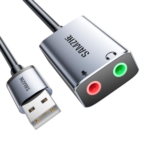 SAMZHE USB to Audio Jack Sound Card Adapter with Dual TRS 3-Pole 3.5mm Headphone and Microphone USB to Aux 3.5mm External Audio Converter for Windows, Mac, Linux PCs, Laptops, Desktops, PS5, Switch 2
