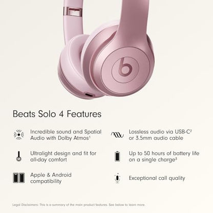 Beats Solo 4 - Wireless On-Ear Bluetooth Headphones, Up to 50-Hour Battery Life, Ultra-Lightweight Comfort, Powerful and Balanced Sound, Apple & Android Compatible - Amazon Exclusive Metallic Pink - color: Metallic Pink, style: Standalone