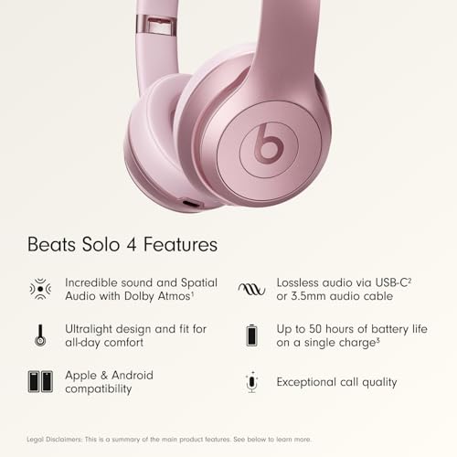 Beats Solo 4 Wireless Headphones with 20W Power Adapter - Metallic Pink - color: Metallic Pink, style: With Power Adapter