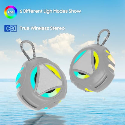 Bluetooth Shower Speake Waterproof，Portable Outdoor Bluetooth Speake with RGB Lights，IPX67 Floating，Built-in Mic，24Hrs Playtime，True Wireless Stereo，Gifts for Teens Boy Girls Women Men - Gray - color: Gray