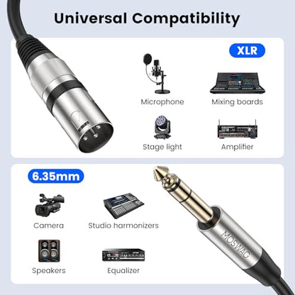 MOSWAG XLR Male to 1/4, 3 Pin Balanced XLR Male to TRS Microphone Cable Noise-Cancelling Mic Speaker Cable for Power Amplifier, Audio Sound Consoles, Mixing Console, Camera 3M/10FT - size: 10FT/3M